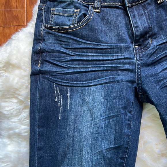 DE/nim Stitch Fix Distressed Dark Blue Jeans Size 26 Cut Knees - Picture 3 of 8